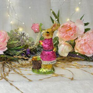 EASTER Gold Bunny Rabbit Faux FOIL CHOCOLATE Egg Figure Statue New 7" Girl